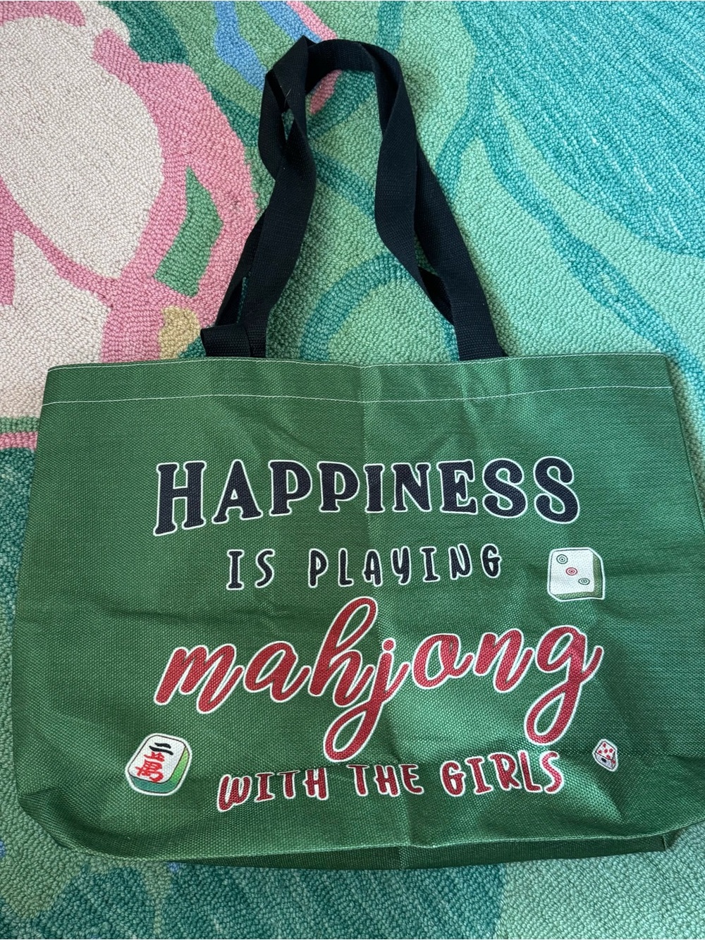 Green Mahjong Tote Bag - Unbranded with interior zip pouch